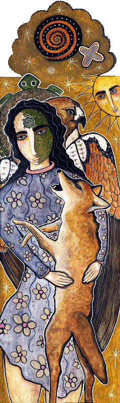 Mary Walks in Harmony
                  retablo by Virginia Maria Romero